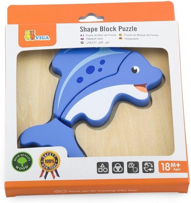 Viga New Classic Toys Viga Wooden Handy Fish Block Puzzle For Kids Ages 18+ Months, 59934 - Image 1